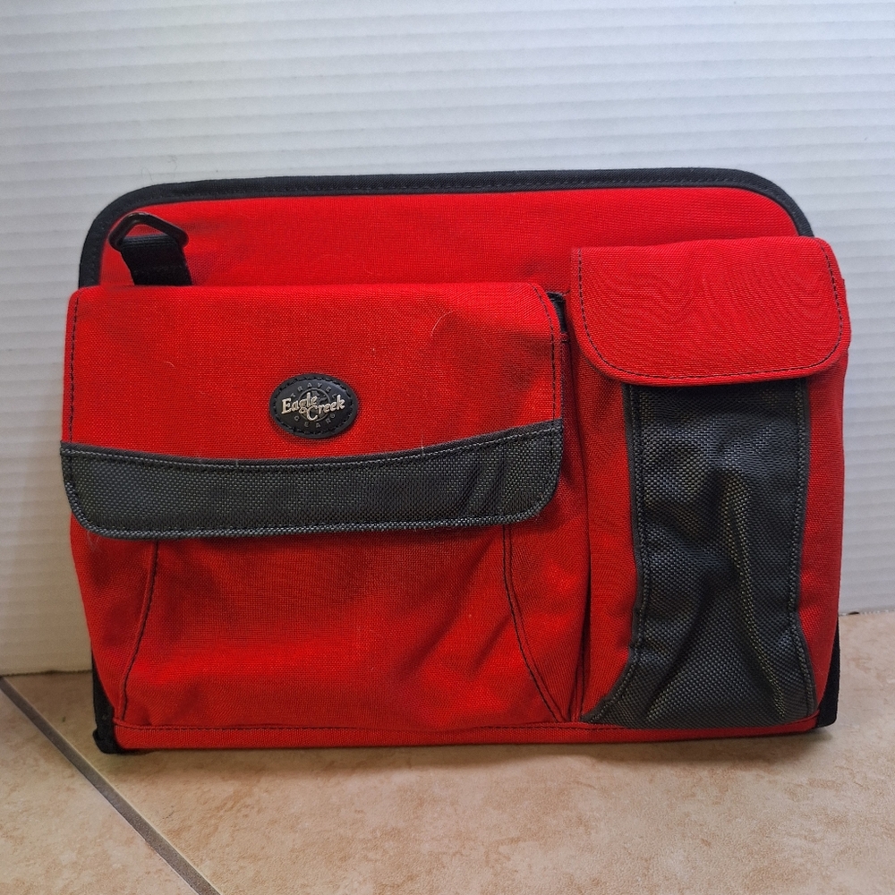 Eagle Creek Canvas Red Black Zip Around Organizer Travel Crossbody Personal Bag